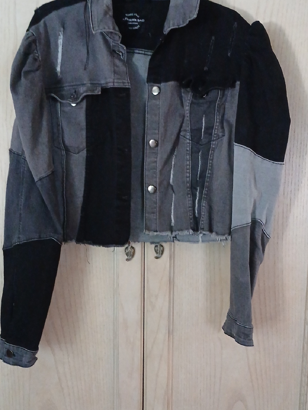 Patchwork Black and Gray Jean Jacket - Women